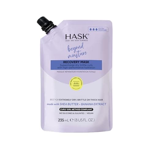 Image of HASK Beyond Moisture Recovery Mask with Shea Butter & Banana Extract for Wavy, Curly, Coily & Kinky Hair, Softens, Moisturizes, Prevents Damage, Vegan, Sulfate-Free, Cruelty-Free – 235ml