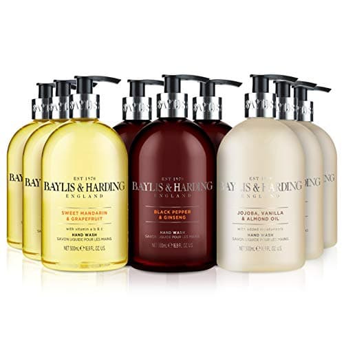 Image of Baylis & Harding Signature Hand Wash Bundle - Sweet Mandarin & Grapefruit, Black Pepper & Ginseng for Men & Jojoba, Vanilla & Almond Oil (9 x 500 ml bottles) - Vegan Friendly