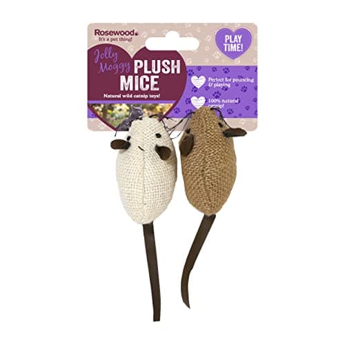 Image of Rosewood Jolly Moggy 100% Natural Catnip Mice, Cat Toy, Pack of 2 – Premium Plush Catnip-Infused Mice for Engaging Play & Stimulating Hunting Instincts
