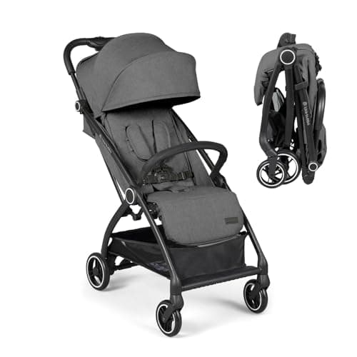 Image of Ickle Bubba Aries Autofold Stroller - Feather-Light Design, Multi-Position Recline, and Handy Auto-Fold Mechanism, Large Seat from Birth to 22kg, UPF 50+ Hood, and Spacious Basket (Graphite Grey)