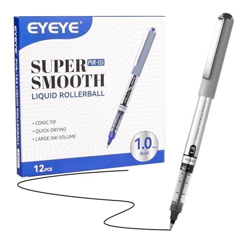Image of EYEYE Black Rollerball Pens 12 Pack, 0.7mm Medium Point Roller Ball Pen Quick Dry, Liquid Ink Pens Fine Point Smooth Writing Pens for Journaling, Note Taking, School, Office Supplies