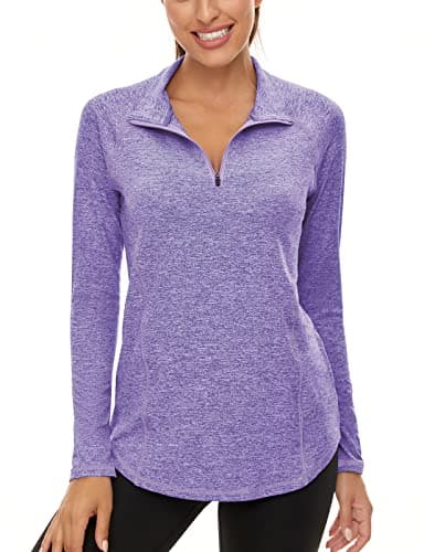 Image of Sports Long Sleeve Running Top for Women - Ladies Stretchy Gym Workout Top, Light Weight Quick Dry, Purple