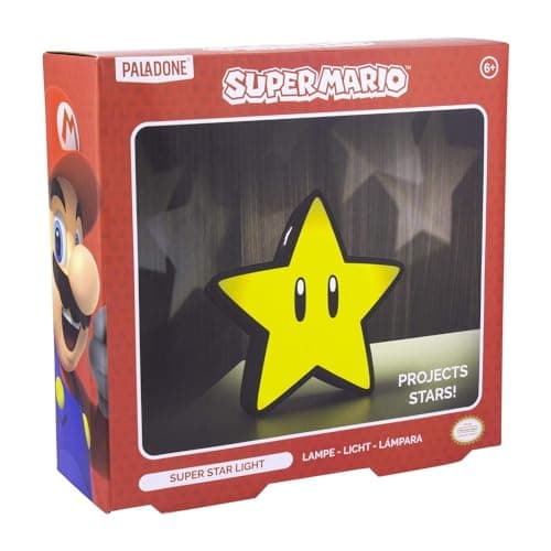 Image of Paladone Mario Bros Super Star Projector Lamp - Officially Licensed Nintendo Decorative Mood Light for Home or Office Decor, Novelty Retro Gaming Gift, Battery Powered