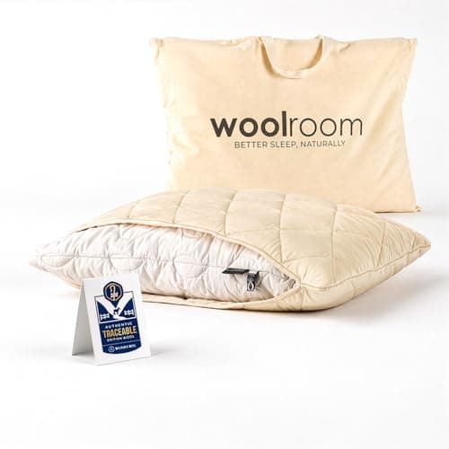 Image of Woolroom Deluxe Washable Standard Size Pillow Protector (No Fill) - Traceable 100% Natural British Wool Organic Cotton Cover Better Sleep - Machine Washable Allergy-Friendly Thermoregulating Comfort