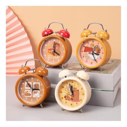 Image of OMEIU Store Capybara Panda Alarm Clocks Non-Ticking Kids Silent Bedside Alarm Clock, Loud Double Bell Clock With Backlight,Suitable For School Gift (Capybara(random color))