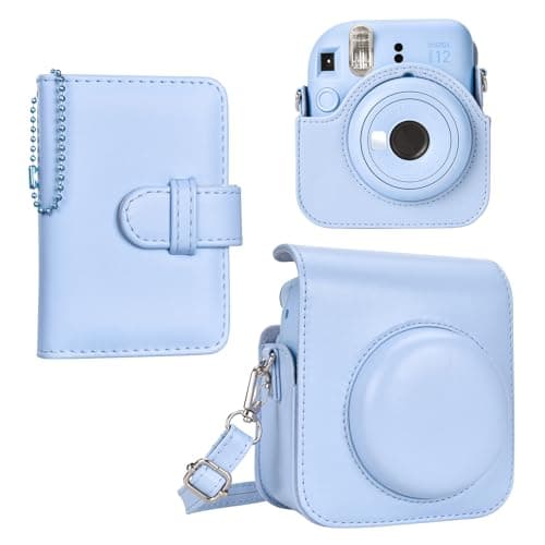 Image of HIYQIN Fuji Instax Mini 12 Case and Album, Elegant PU Leather Protective Case for Instax Mini 12 Camera, Carrying Bag with Photo Pocket, Key-Chain Photo Album and Shoulder Strap - Pastel Blue