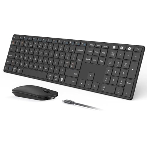 Image of seenda Wireless Bluetooth Keyboard Mouse, SKM64-3 Multi - Device Ultra Slim Rechargeable Wireless Mouse and Keyboard Set for Windows, Mac OS, Laptop, iPad, Tablet, QWERTY UK Layout, Black