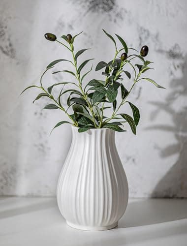 Image of NUPTIO White Ceramic Vase Farmhouse: 20.5cm Modern Flower Pampas Grass Vases for Living Room Bedroom Kitchen - Aesthetic Decorative Centrepiece for Window Shelf Coffee Table