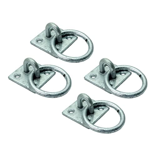 Image of SUL Heavy Duty galvanised Ring on Plate, Horse tie up Rings with Screws, Ring Plate for Horse Stable Tie Ring, decking Rope Fittings Rust Proof Tie Rings - 50 x 50 mm (Ring On Plate 4pk)