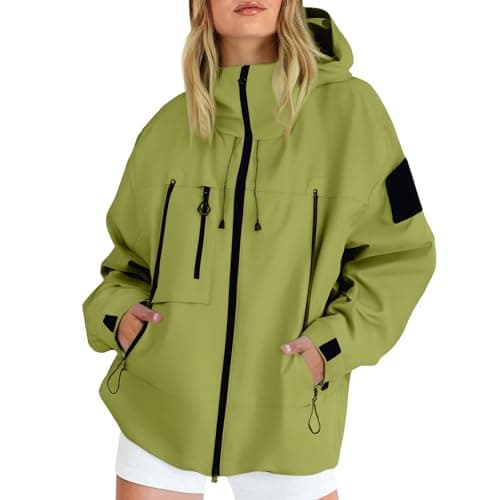 Image of Softshell Jacket Womens, Casual Outdoor Raincoats with Hooded, Breathable Zip Up Softshell Jackets with Pockets, for Spring Fall Winter, Rain Coats for Women