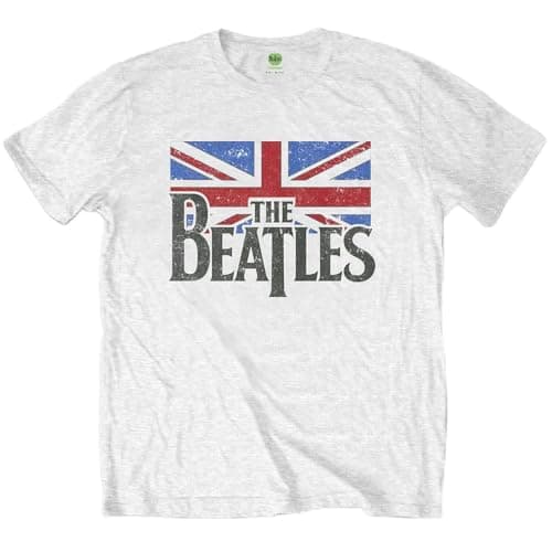 Image of The Beatles Logo & Vintage Flag Official Childrens Tee T-Shirt Boys Kids 11-12 Years White