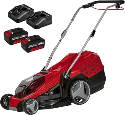 Image of Einhell Cordless Lawnmower with Battery (x2) and Charger (x2)36V Power X-Change, 43cm Cutting Width, 63L Grass Box, Brushless Motor, 6 Cutting Heights, Mulching GE-CM 36/43 Li M Lawn Mower