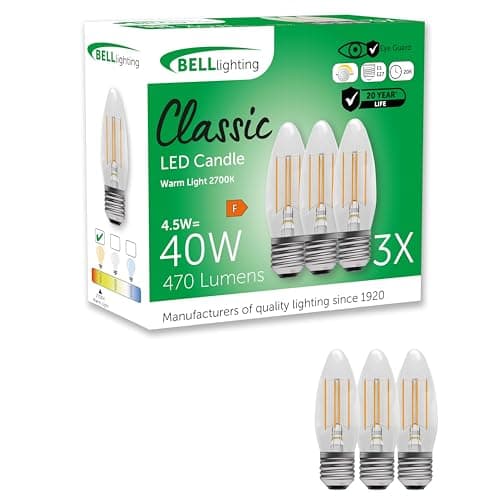 Image of BELL Lighting E27 Edison Screw Filament Dimmable Light Bulb LED Candle 3 Pack | Warm White 2700K | 470 Lumen 4.5W | Energy Saving Candle LED Light Bulb | 40W Lamp Equivalent