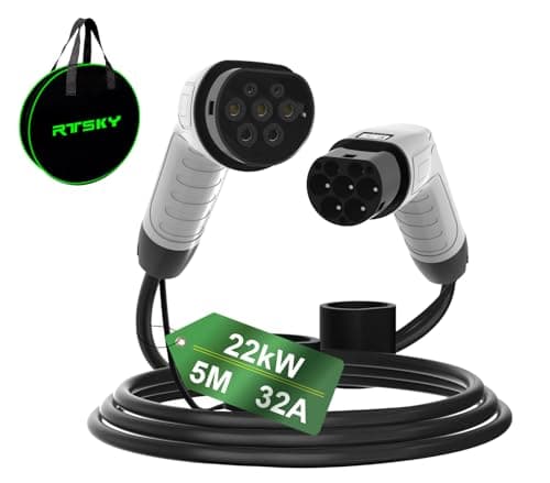 Image of RTSKY Type 2 EV Charging Cable, 32A / 400V / 22KW / 3 Phase / 5 Meter, Type 2 to Type 2 High-Speed Charging Cable for Electric Vehicles and Plug-in Hybrids