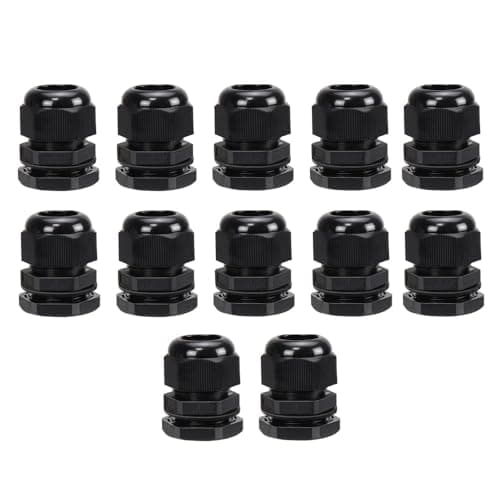 Image of Pack of 12 Black 20mm Nylon Cable Glands, Suitable for 6-12mm, M20 Thread IP68 Gland Connectors - AVARTEK (Black)