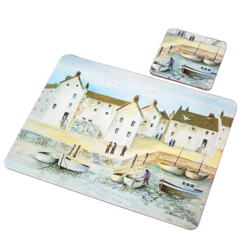 Image of Set Of 6 Cornish Harbour Placemats & Coasters British Coastal Beach Table Settings Mats