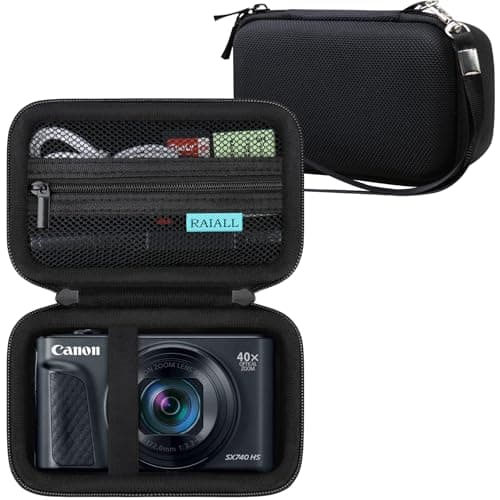 Image of RAIALL Camera Case for Canon PowerShot SX740/ SX730/ SX720/ SX710/ SX620/ SX610 HS Digital Camera, SX740/ SX730 Vlogging Camera Travel Hard Bag, Mesh Pocket for Battery, SD Card and Cable, Black
