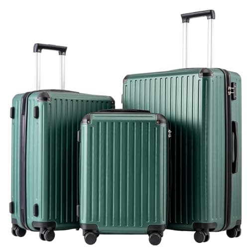 Image of COOLIFE 3-Piece Suitcase Set 28+24+20 Inch – Hardshell Trolley Lightweight ABS+PC Luggage with 360° Silent Wheels & TSA Lock, Telescopic Handle for Family Travel, Overseas Travel, Dark Green