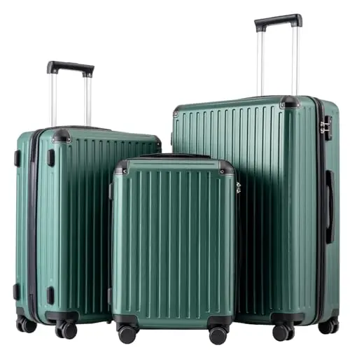Image of COOLIFE 3-Piece Suitcase Set 28+24+20 Inch – Hardshell Trolley Lightweight ABS+PC Luggage with 360° Silent Wheels & TSA Lock, Telescopic Handle for Family Travel, Overseas Travel, Dark Green