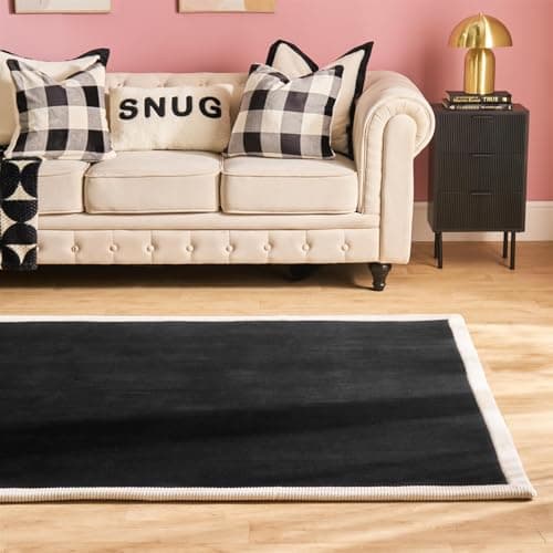 Image of OHS Area Rugs for Living Room 160 x 230, Soft Fluffy Contrast Border Rugs for Bedroom Home Decorative Modern Non Slip Low Pile Large Rug Floor Carpet, Black/Cream