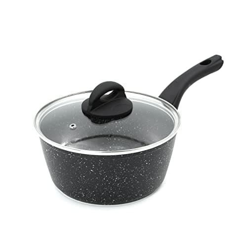 Image of Blackmoor 65820 Classic 20cm Saucepan with Tempered Glass Lid/Non-Stick Coating/Cool Touch Handle/Suitable for Induction, Gas & Electric Hobs/Black Colour