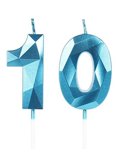 Image of Yiran 10th Birthday Candles, Number 10 Candle, Blue Candle for Cake, Happy Cake Candles Topper Decorations Boys Men Party Wedding Anniversary Supplies (LZ-LS-10)