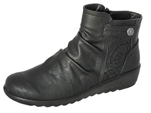 Image of Cushion Walk EEE Wide Fitting Women's Black Low Wedge Ankle Boots with Zip Fastening