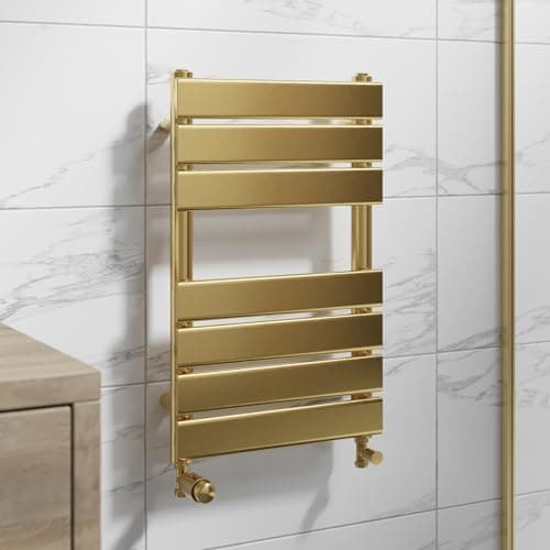 Image of DuraTherm® 650 x 400mm Flat Panel Heated Towel Rail Radiator Modern Central Heating Bathroom Warmer Wall Mounted Ladder Rad, Brushed Brass