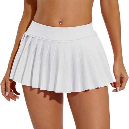 Image of Eisnnu Women's Mini Skirts Solid Colour Elastic Waist Sexy Super Short Pleated Skirt,Skirt Length 25 cm, for Cosplay, Club, Party(White,M)