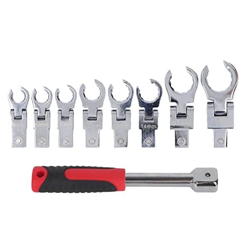 Image of TICFOX Crows Foot Spanner Set, Flex-Head Ratcheting Wrench Set, Replaceable Head Wrench, 180 Degree Rotating Spanner