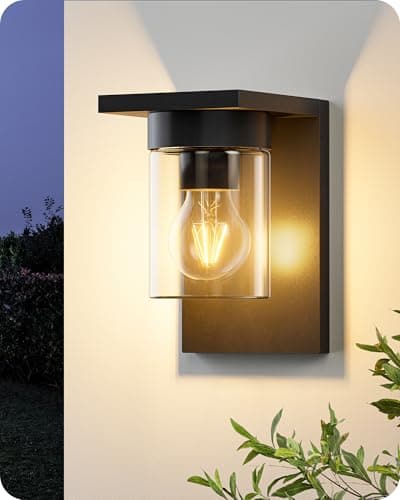 Image of EDISHINE Vintage Wall Light, Outdoor Wall Lantern, Outdoor Wall Lights, Kerosene Lamp Styling IP44 Waterproof & E27 Socket, Durable Aluminum for Entryway, Garage, Hallway, Black