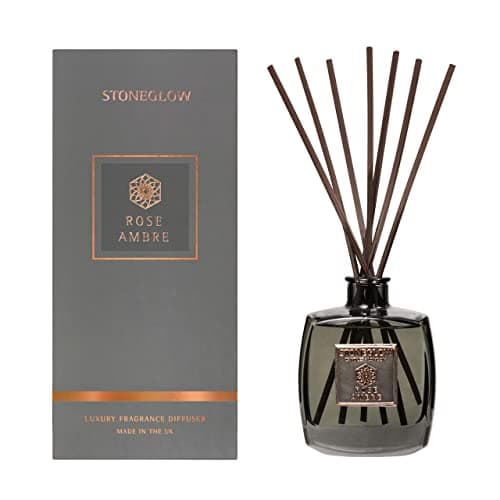 Image of Stoneglow Metallique Collection Rose Ambre 200ml Scented Reed Diffuser, Premium Air Freshener, Lasts 16 Weeks, 10 Rattan Reed Diffuser Sticks, Refillable & Reusable, Rose Amber Musk Oud Patchouli
