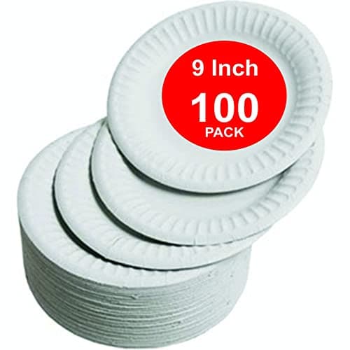 Image of HOT BARGAINS Paper Plates 9 Inch, Pack of 100, White, for Parties and Events