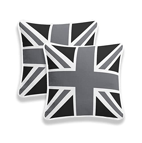 Image of CHILIMILII Set of 2 Union Jack British Flag vintage Style Cushion Covers, 100% Cotton Square Decorative Cushion Cover/Pillowcase, sofa case,18x18 Inch (45x45CM), for sofa, couch, bed (Black & Grey)