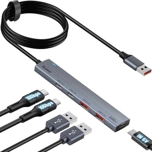 Image of Aceele USB Hub 3.2 Gen 2 with 2 USB A & C Ports, 10Gbps Data Transfer Splitter A 3.2 with Type-C Power Port (Can Only Charge the HUB), 4FT Long Cable USB Extender for Laptop/Desktop PC/iMac and more