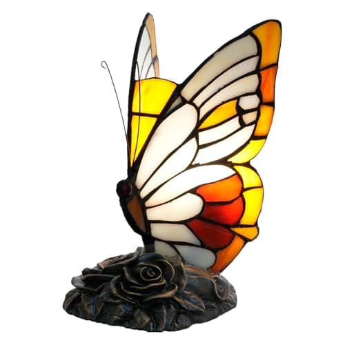 Image of NUODITOS Butterfly Tiffany Lamp Stained Glass Bedside Table Lamp Small Accent Night Light for Living Bedroom Colorful Rustic Tiffany Style Animal Desk Lamp for Home Decoration
