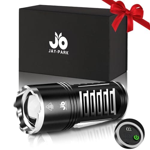 Image of JAY-PARK Torch LED Rechargeable 1000,000 Lumens, LED Torches, Extremely Bright, 5 Light Modes, Zoomable, Strong, IPX7 Waterproof, Built-in 10800 mAh Battery for Camping, Hiking, Outdoor, Fishing