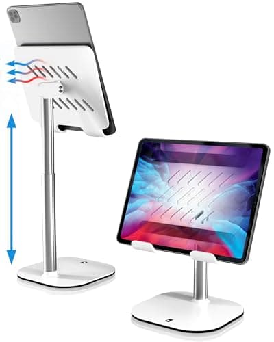 Image of COOPER TabHolder, 7-10" Height Adjustable Tablet Stand, Premium iPad Stand for Desk, 270° Tilt Portable Monitor Holder for 15.6-17" Displays, for All iPad, Kindle, Surface, Samsung Tablets (White)