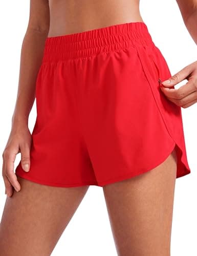 Image of CRZ YOGA Women's High Waist Running Shorts - 3'' Mesh Liner Quick Dry Athletic Gym Workout Shorts with Zipper Pocket Deep Red 12