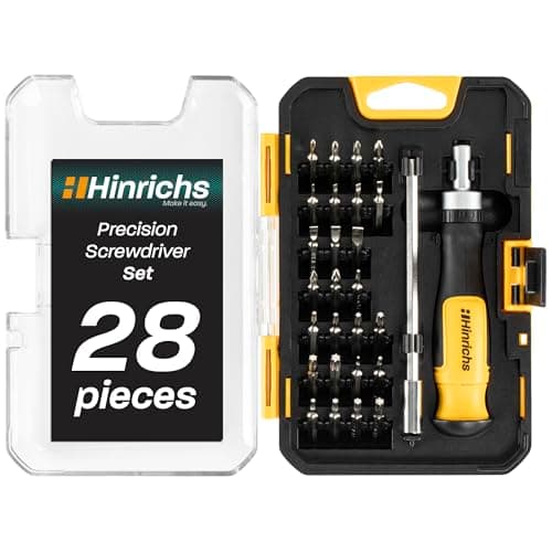 Image of Hinrichs 28-Piece Precision Screwdriver Set with Ratchet & Extension - Phillips/Slotted & Torx Screwdriver - 26 CRV Bits & Magnetic Bit Adapter - PC Tool Kit - Electronic Screwdriver Set