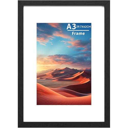 Image of A3 Picture Frame Wooden Picture Frames with A4 Mount,A3 Photo Frame with Acrylic Glass, A3 Poster Frame with Wall Hanging,Certificate Frames Landscape or Portrait Orientation,Black,1P