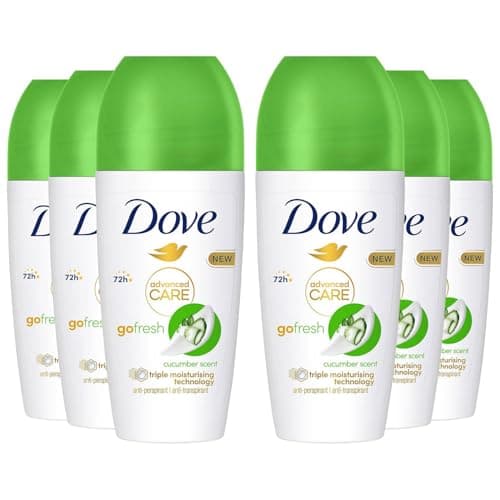 Image of Dove Deodorant Roll On Advance Care Go Fresh Cucumber Scent 72H Odour Protection Anti-Transpirant and Anti-Perspirant for Women with Triple Moisturising Technology 50ml, 6 Pack