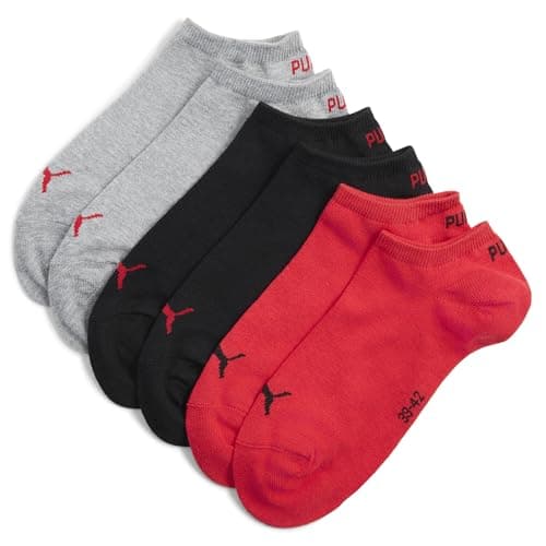 Image of PUMA Unisex Plain Sneaker Sock, Black/red, 6-8 EU