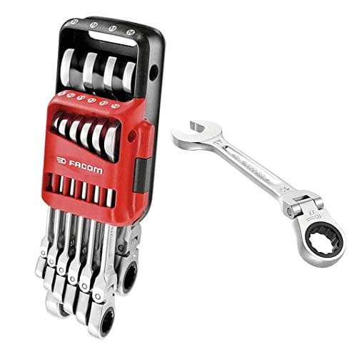 Image of Facom 467BF.JP10 Combination Spanner Set with Articulated Ratchet Metric in Carry Case - Silver (10 Pieces)