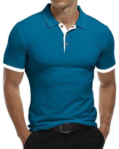 Image of KUYIGO Men's Short Sleeve Polo Shirts Sport Solid Color Golf Tennis T-Shirt L Deep Teal