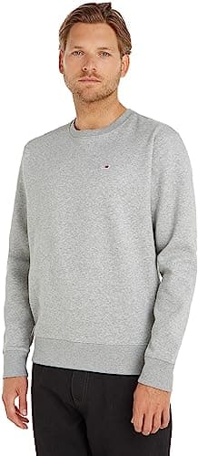 Image of Tommy Jeans Men's Tjm Regular Fleece C Neck Dm0dm09591 Sweatshirts, Grey (Lt Grey Htr), 3XL