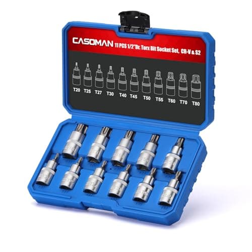 Image of CASOMAN 11 PCS 1/2" Drive Torx Bit Socket Set, T20, T25, T27, T30, T40, T45, T50, T55, T60, T70, T80, CR-V&S2 Outside Torx Nuts