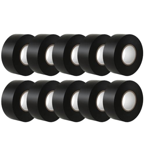 Image of GTSE Black Wide Electrical Tape, 25mm x 20m, 10 Rolls of Strong Self-Adhesive PVC Insulation Tape for Insulating, Repairing and Protecting Electrical Wires