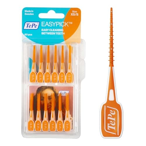 Image of TePe EasyPick Toothpicks, Orange, ISO XS-S, 60pcs, Dental Plaque Removal Tool, efficient and Easy Cleaning Between the Teeth, toothpicks for Narrow Gaps