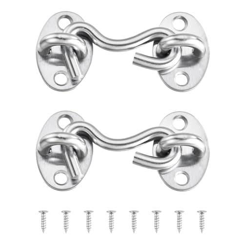 Image of sourcing map 2Pcs 2 Inch Hook and Eye Latch, Barn Door Lock Privacy Hardware Stainless Steel Gate Lock for Window Cabin Hooks Sliding Door Bedroom Bathroom, Silver